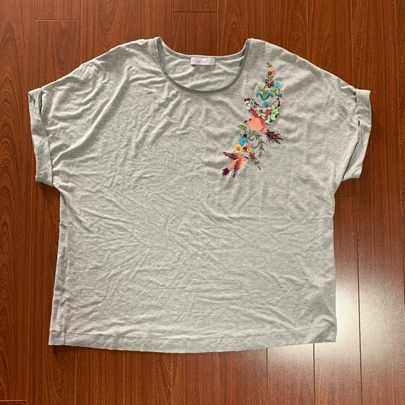 2 / $20 Grey T-shirt with Embroidery Detail